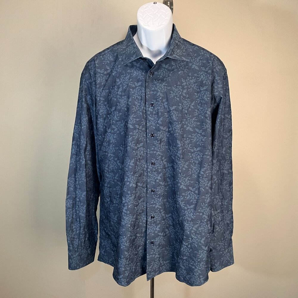 St. Croix Mene's blue floral Contemporary Fit long sleeve shirt made in Italy XL - Picture 2 of 4
